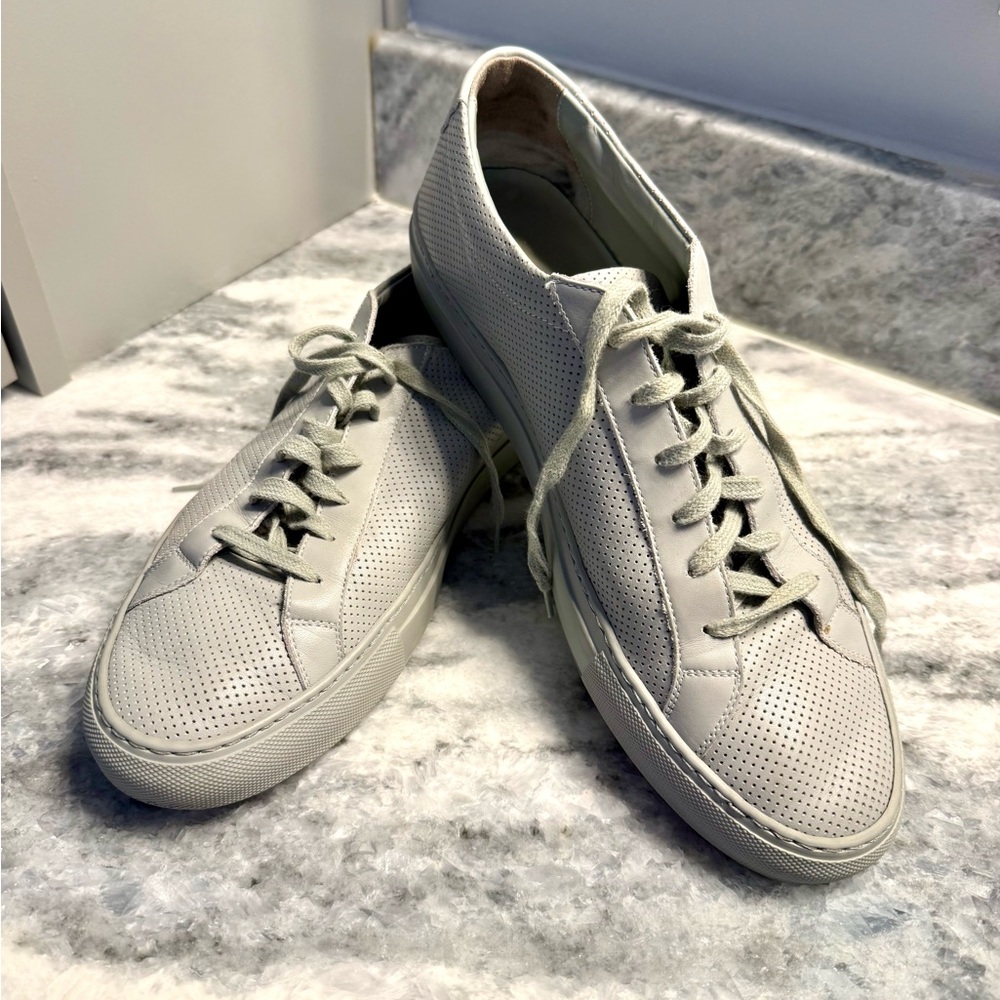 Men’s Common Projects Original Achilles Gray Leather Sneakers - 10